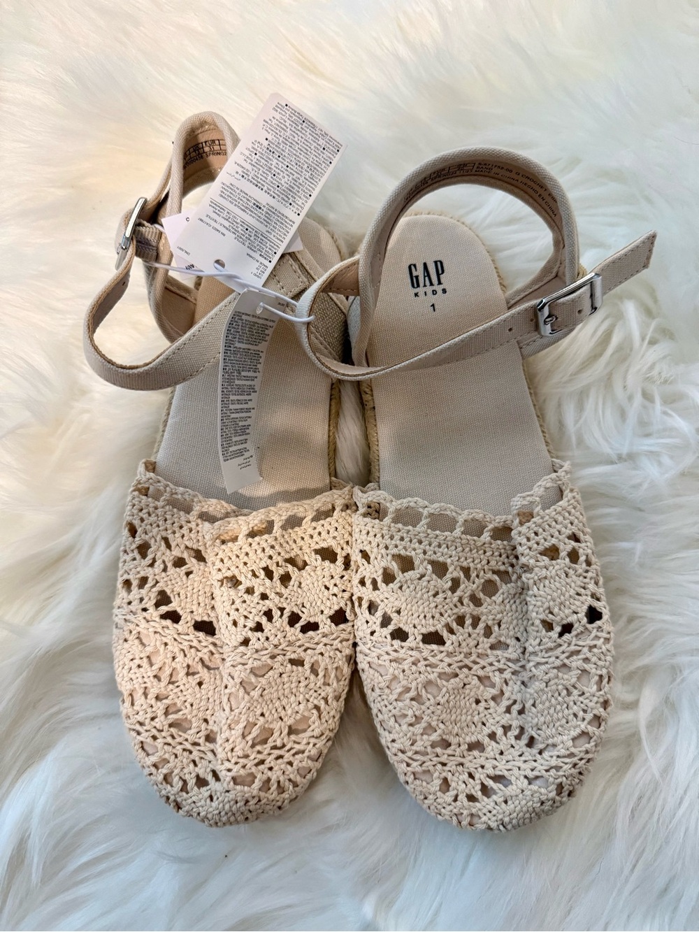 NEW! GAP Cream Crochet Espadrille Ankle-Strap Sandals Size 1